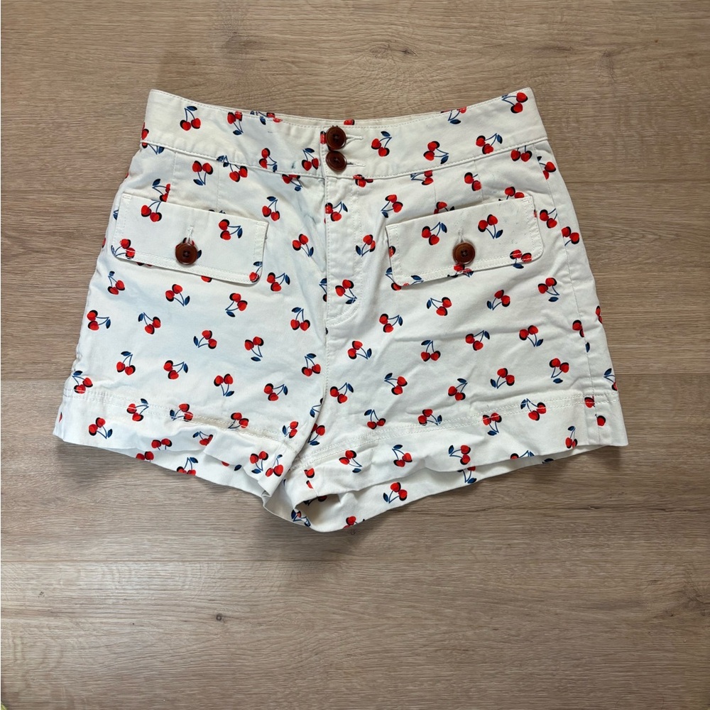 kate spade Cream High-Waist Shorts with Red Cherry Print